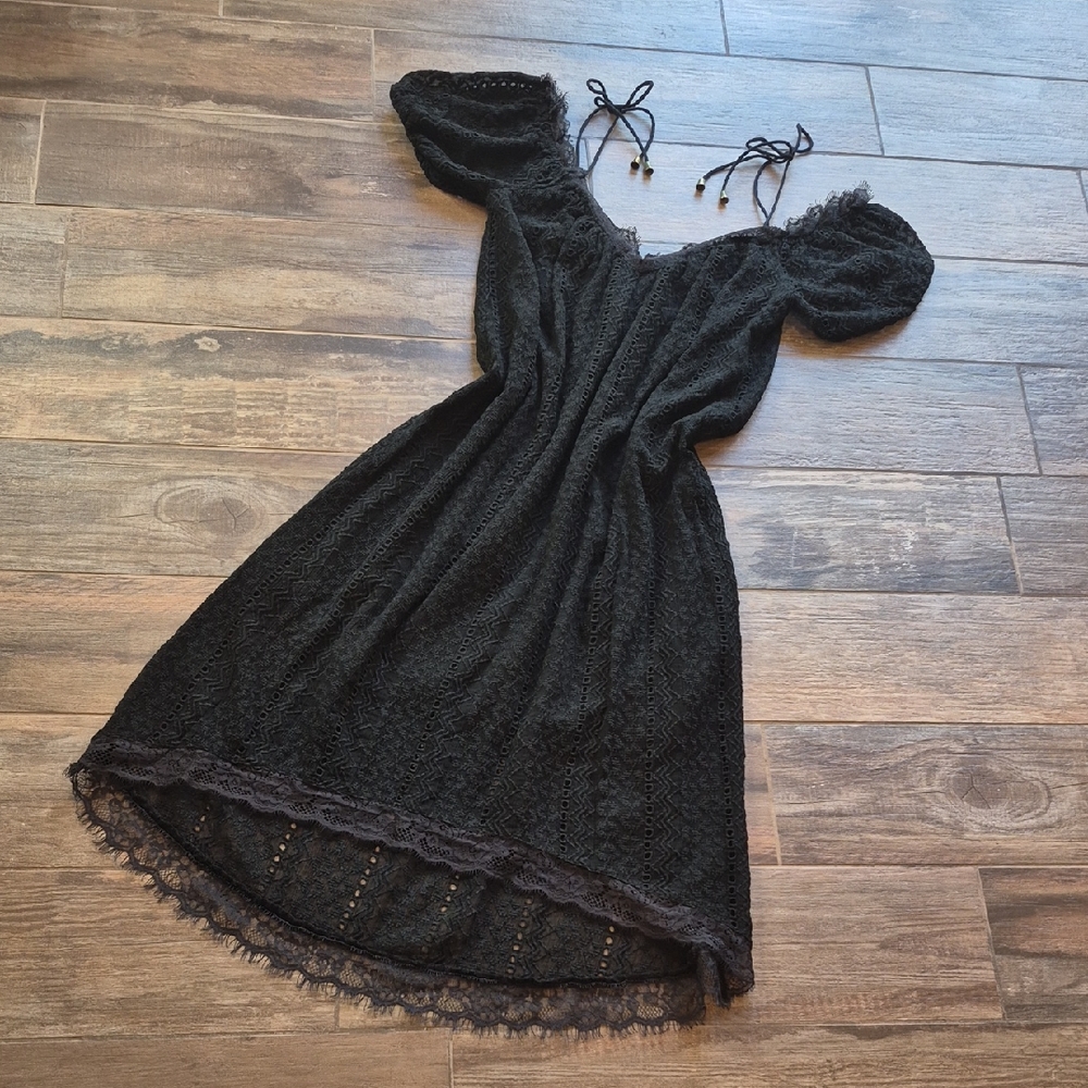 XS/S GYPSY Black Lace Subtle High Low Partially Lined Romantic Boho Lace Dress - Picture 1 of 12